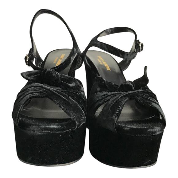 Saint Laurent Crushed Velvet Farrah Platform Sandals Womens US10 EU 40 Black NEW - Picture 5 of 10